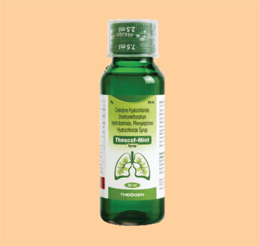THEOCOF MINT 60ML (60ML) Each 5ml Contains: Citirizine hydrochloride IP 5mg, dextromethorphan Hydrobromide I.P. 5MG & phenylephrine hydrochloride I.P 2.5mg by Theon