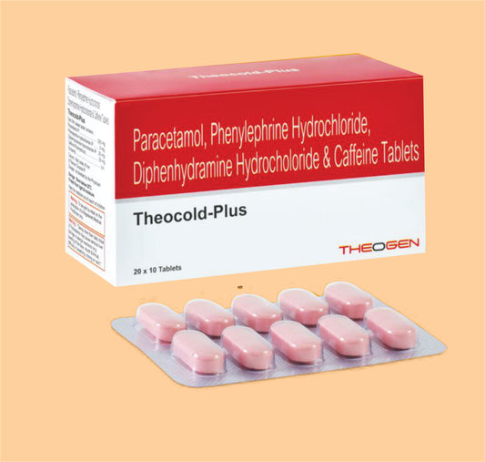 THEOCOLD PLUS TAB (20X10) Each film coated tablet contains: Paracetamol IP 325 mg + Phenylephrine Hydrochloride IP 5mg + Diphenhydramine Hydrochloride IP 25 mg + Caffeine IP (Anhydrous) 30mg by Theon