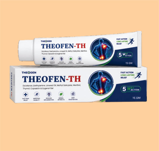 THEOFEN-TH (15gm) Diclofenac Diethylamin 1.16% w/w eq to Diclofenac 1 % w/w + Thiocholchicoside 0.125% w/w +Linseed Oil 3.00 % w/w + Methyl  salicylate 10 % w/w + Menthol 5 % + Benzyl  Alcohol (as preservative) 1 % w/wAlcohol by Theon