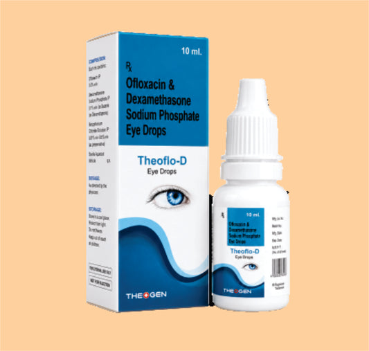 THEOFLO-D EYE DROP (10ML Dripp of carton) OFLOXACIN 0.3% DEXAMETHASONE SOD PHOS 0.05% , HPMC 0.25 % & BENALKONIUM CHLORIDE 0.02% by Theon