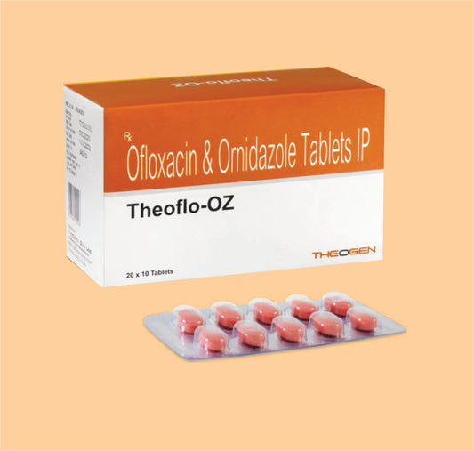 THEOFLO OZ TAB (20x10) Each Film Coated Tablet Contains: Ofloxacin IP 200mg + Ornidazole IP 500mg by Theon