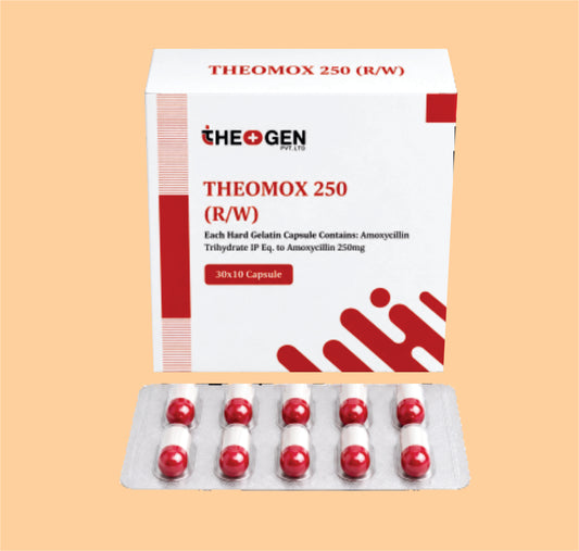 THEOMOX 250 CAP(R/W) (30X10) Each Hard Gelatin Capsule Contains: Amoxycillin Trihydrate IP Eq. to Amoxycillin 250mg by Theon
