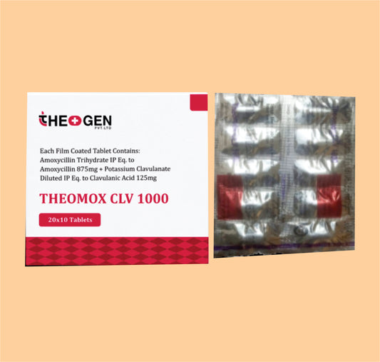 THEOMOX CLV 1000 (10x1x10) Each Film Coated Tablet Contains: Amoxycillin Trihydrate IP Eq. to Amoxycillin 875mg +  Potassium Clavulanate Diluted IP Eq. to Clavulanic Acid  125mg by Theon