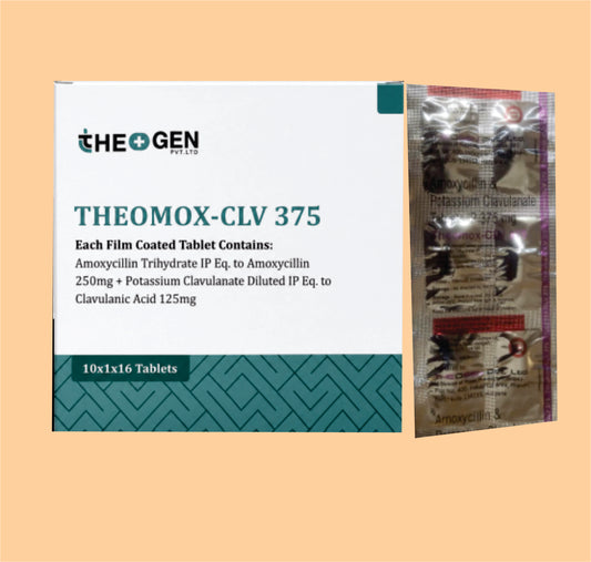 THEOMOX-CLV 375  ( 10X1X6) Each Film Coated Tablet Contains: Amoxycillin Trihydrate IP Eq. to Amoxycillin 250mg +  Potassium Clavulanate Diluted IP Eq. to Clavulanic Acid  125mg by Theon