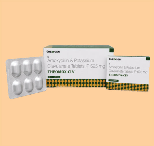 THEOMOX CLV TAB (20x1x6 ) Each Film Coated Tablet Contains: Amoxycillin Trihydrate IP Eq to Amoxycillin 500mg +  Potassium Clavulanate Diluted IP Eq. to Clavulanic Acid  125mg by Theon