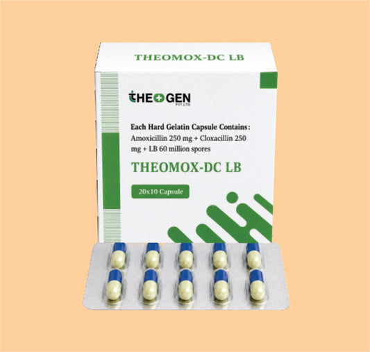 THEOMOX-DC LB (20x10) Each Hard Gelatin Capsule Contains : Amoxicillin 250 mg + Cloxacillin 250 mg + LB 60 million spores by Theon