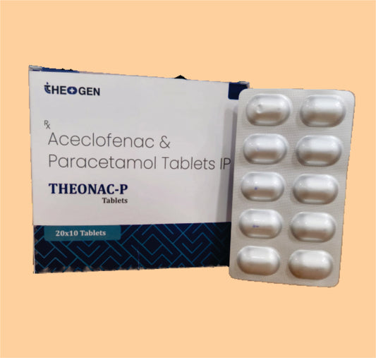 THEONAC-P (ALU-ALU) (20X10) Each uncoated tablet contains: Aceclofenac  IP 100mg + Paracetamol IP 325mg  by Theon