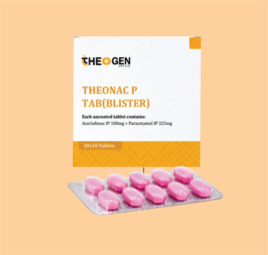 THEONAC P TAB(BLISTER) ( 25x2x10 ) Each uncoated tablet contains: Aceclofenac  IP 100mg + Paracetamol IP 325mg  by Theon