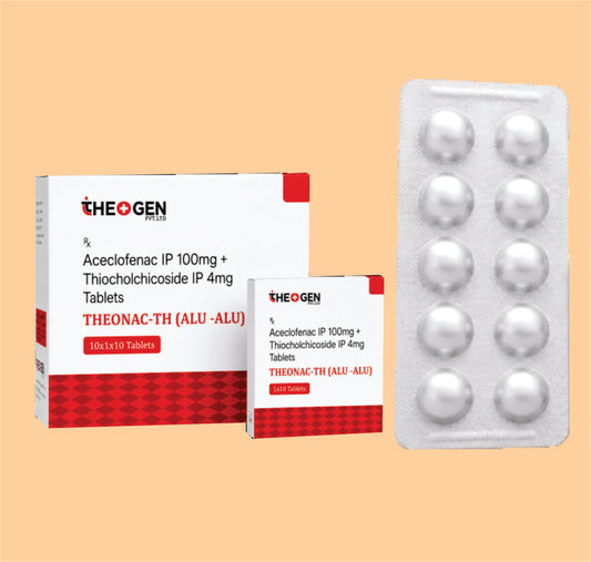THEONAC-TH (ALU -ALU) (10x1x10 ) Each film coated tablet contains: Aceclofenac IP 100mg + Thiocholchicoside IP 4mg by Theon
