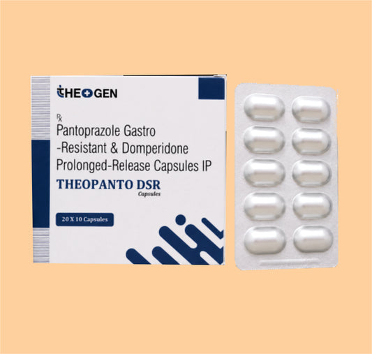 THEOPANTO DSR CAP (20x10) Each Hard Gelatin Capsule Contains: Pantoprazole Sodium Sesquihydrate IP Eq. to Pantoprazole 40mg (Enteric Coated) + Domperidone IP 30mg SR by Theon