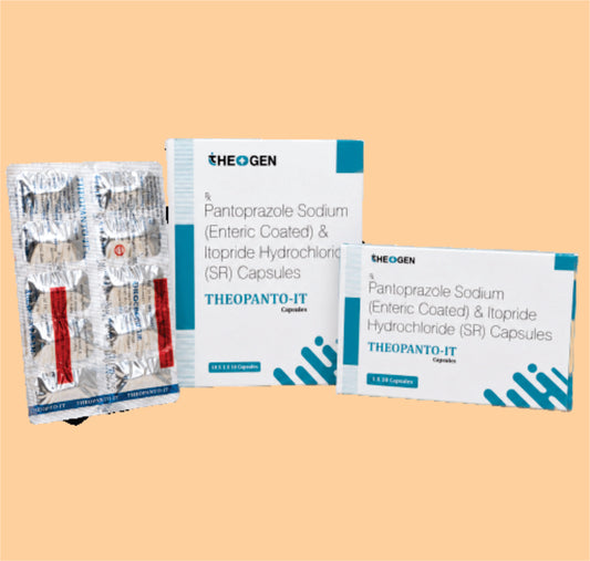 THEOPANTO IT (10x1x10) Each Hard Gelatin Capsule Contains: Pantoprazole Sodium Sesquihydrate IP Eq. to Pantoprazole 40mg (as enteric coated) + Itopride Hydrochloride 150mg SR  by Theon