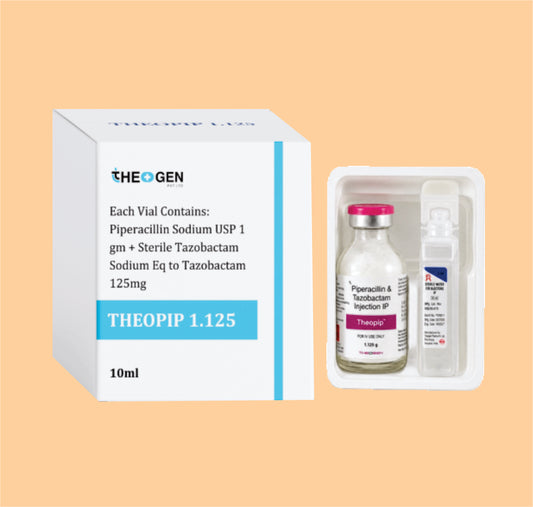 THEOPIP 1.125 INJ (10 ML VIAL WITH TRAY + 10 ML WFI) Each Vial Contains: Piperacillin Sodium  USP 1 gm + Sterile Tazobactam Sodium Eq to Tazobactam 125mg  by Theon