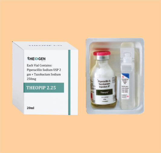 THEOPIP 2.25 INJ (20 ML VIAL WITH TRAY + 20 ML WFI) Each Vial Contains: Piperacillin Sodium  USP 2 gm + Tazobactam Sodium 250mg  by Theon