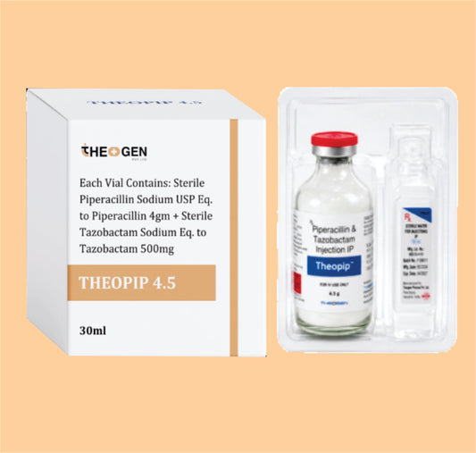 THEOPIP 4.5 INJ (30 ML VIAL WITH TRAY + 20 ML WFI) Each Vial Contains: Sterile Piperacillin Sodium USP Eq. to Piperacillin 4gm  +  Sterile Tazobactam Sodium Eq. to Tazobactam 500mg  by Theon