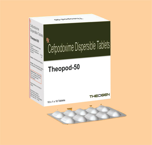 THEOPOD-50 TAB ALU ALU (10x1x10) Each uncoated dispersible tablet contains: Cefpodoxime Proxetil I.P Eq. to Cefpodoxime 50mg by Theon