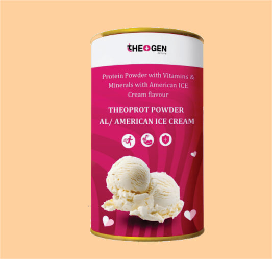 THEOPROT POWDER AL/ AMERICAN ICE CREAM (PLASTIC PACK) (PLASTIC PACK) Protein Powder with Vitamins & Minerals with American ICE Cream flavour by Theon