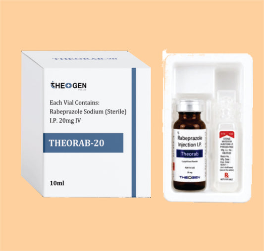 THEORAB-20 INJ (10ml WFI +Tray Pack) Each Vial Contains: Rabeprazole Sodium (Sterile) I.P. 20mg IV by Theon