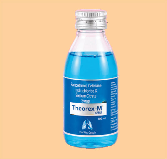 THEOREX M SUSP (100 ML) Each 5ml Contains: Ambroxol Hydrochloride  I.P. 15 mg + Terbutaline I.P. 1.25 mg + Guiaphenesin I.P.  50 mg + Menthol I.P. 2.5 mg by Theon
