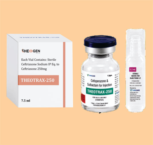 THEOTRAX-250 (7.5 ML VIAL WITHOUT TRAY + 5 ML WFI) Each Vial Contains: Sterile Ceftriaxone Sodium IP Eq. to Ceftriaxone 250mg by Theon