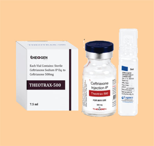 THEOTRAX-500 (7.5 ML VIAL WITHOUT TRAY + 5 ML WFI) Each Vial Contains: Sterile Ceftriaxone Sodium IP Eq. to Ceftriaxone 500mg by Theon