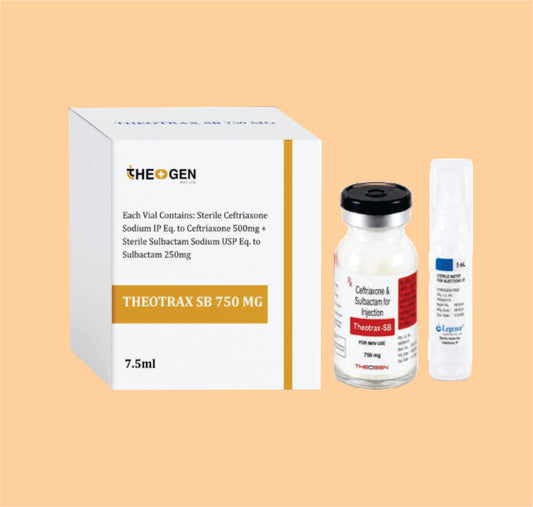 THEOTRAX-SB 750 MG (15 ML VIAL WITHOUT TRAY + 10 ML WFI) Each Vial Contains: Sterile Ceftriaxone Sodium IP Eq. to Ceftriaxone 1gm  + Sterile Sulbactam Sodium USP Eq. to Sulbactam 500mg by Theon