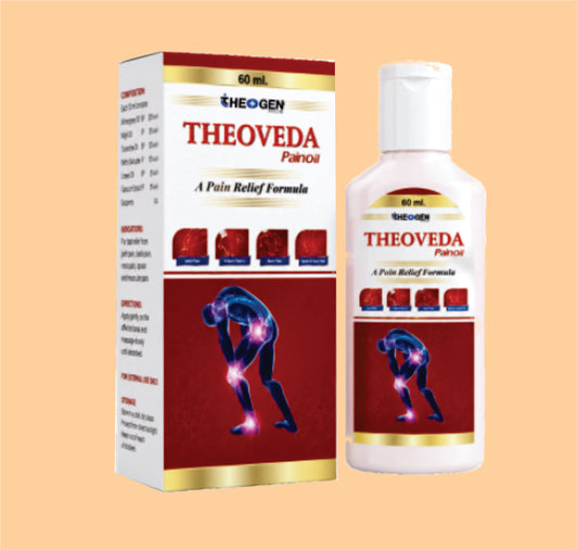 THEOVEDA PAIN OIL (60ML) Each 10ml Contains extracts of: Maha Narayan Tail 27% + Guggal Satva 27% + Gandopura Tail 15% + Neelgiri Tail 13% + Tarpeen Tail 13% + Kapoor Satva 5%  by Theon