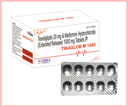 TINAGLOB M  1000 TAB 15X10 T 10 T ( Teneligliptin 20mg + metformin (ER) 1000mg ) by Cadila