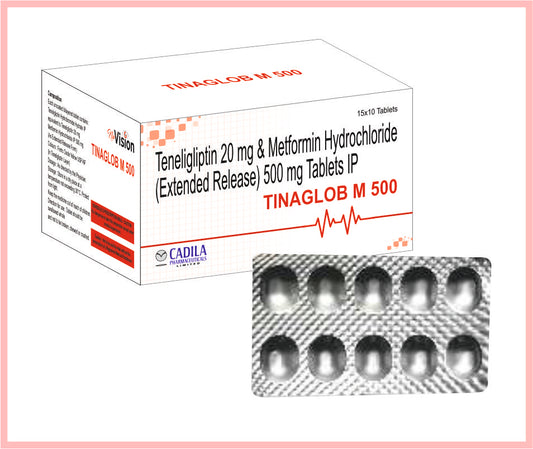 TINAGLOB M 500 TAB 15X10 T 10 T ( Teneligliptin 20mg + metformin (ER) 500mg ) by Cadila
