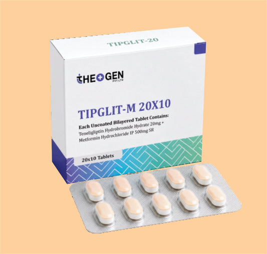 TIPGLIT-M 20X10 (20x10) Each Uncoated Bilayered Tablet Contains: Teneligliptin Hydrobromide Hydrate 20mg + Metformin Hydrochloride IP 500mg SR by Theon