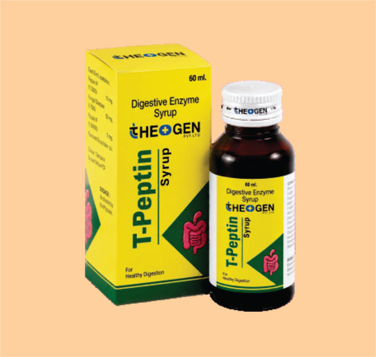 T-PEPTIN 60 ML- Syrup (60ML) Each 5ml Contains:- Alpha amylase 100mg + Papain 50 mg  by Theon