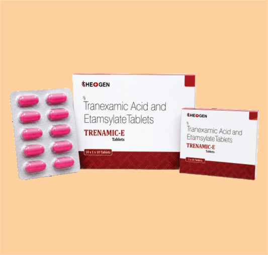 TRENAMIC-E (10x1x10 ) Each Film Coated Tablet Contains: Tranexamic Acid IP 500mg + Ethamsylate BP 250mg by Theon