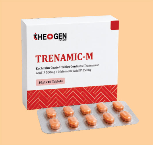 TRENAMIC-M (10x1x10 ) Each Film Coated Tablet Contains: Tranexamic Acid IP 500mg + Mefenamic Acid IP 250mg by Theon
