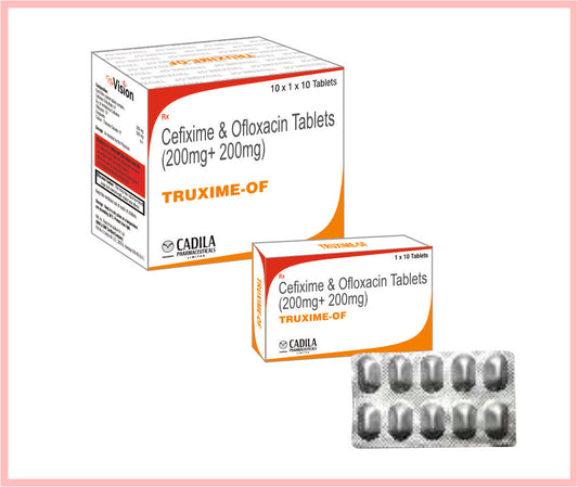 TRUXIME OF TAB 10X10 T 10T ( Cefixime 200mg and Ofloxacin 200mg ) by Cadila