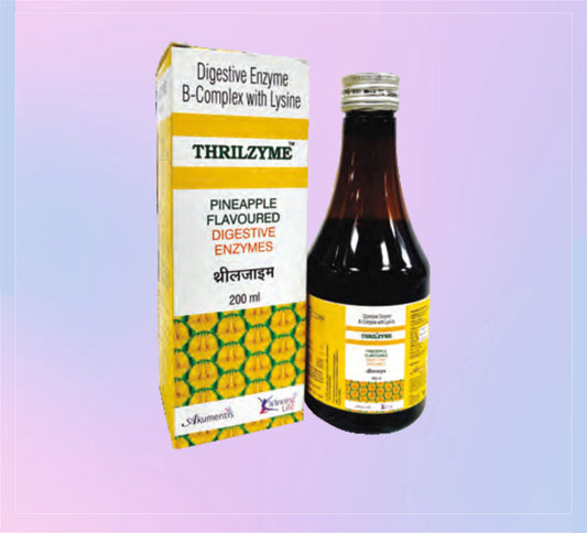 Thrilzyme Syrup 200 Ml 1X200 ML Niacinamide 2.25 Mg + Papain 60 Mg + L-Lysine 15 Mg + Vitamin B1 2.25 Mg + Vitamin B6 0.75 Mg   by Akumentis