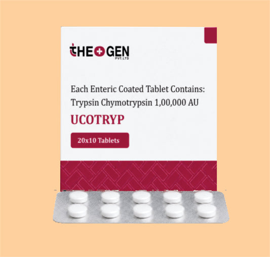 UCOTRYP (20X10) Each Enteric Coated Tablet Contains: Trypsin Chymotrypsin 1,00,000 AU by Theon