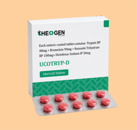 UCOTRYP-D (10x1x10 ) Each Enteric coated tablet contains: Trypsin BP 48mg + Bromelain 90mg + Rutoside Trihydrate BP 100mg+ Diclofenac Sodium IP 50mg by Theon