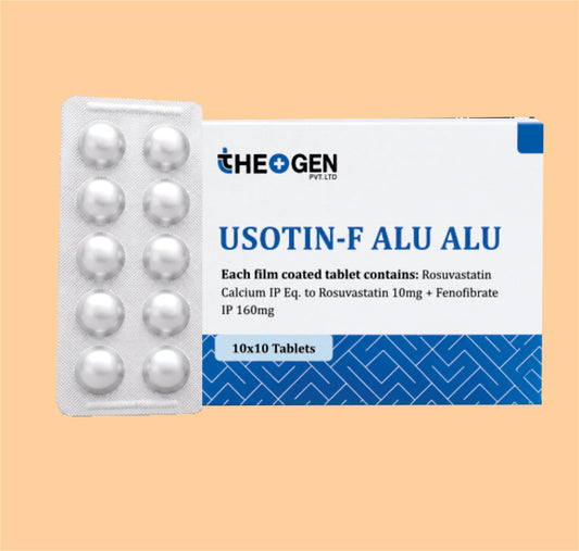 USOTIN-F ALU ALU (10x10) Each film coated tablet contains: Rosuvastatin Calcium IP Eq. to Rosuvastatin 10mg + Fenofibrate IP 160mg by Theon