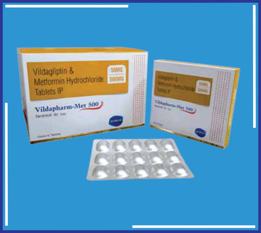 Vildapharm-Met 500 Tab ( Vildagliptin Ip 50Mg + Metformin Hcl 500Mg ) pack 10x2x15 by Kemsyn