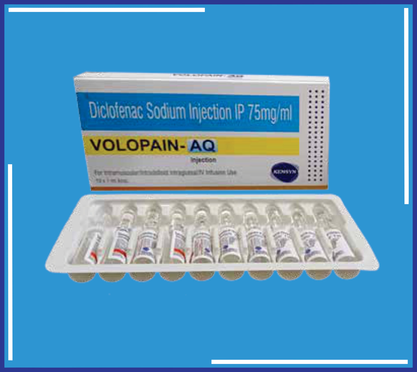 Volopain AQ Inj ( Diclofenac Sodium Ip75Mg/Ml Aqua Base ) pack 20x5x1ml by Kemsyn