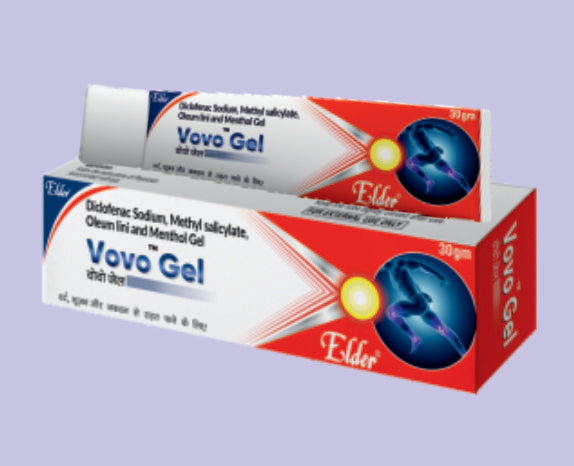 VOVO GEL   30GM ** 30GM ( Diclofenac Diethylamine BP 1.16% w/w + Methyl Saficyfate IP 10% w/w + Menthol IP 5% + Benzyl Alcohol IP 1% w/w+Linseed oil BP 3%w/w + ) by Elder