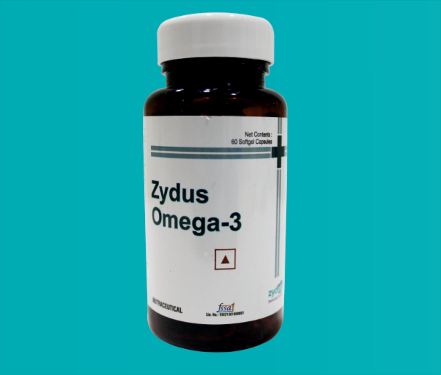 ZYDUS OMEGA 3 SOFT GEL CAPSULE
(FOOD CATEGORY) 1x60Caps ( Omega 3 fatty acid 1000 mcgEicosapentaenoic acid  180 mgDocosahexaenoic acid     120 mg ) by Zydus