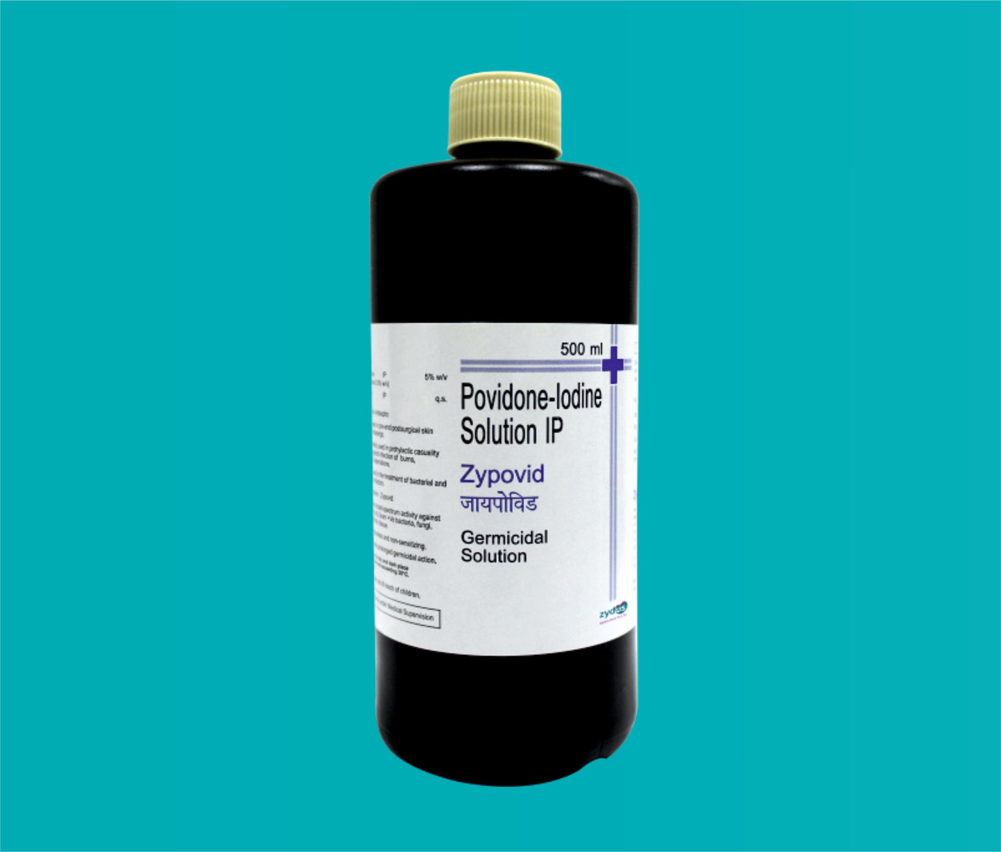 ZYPOVID 
(POVIDONE- IODINE SOLUTION) 500ml. ( Povidone Iodine I.P. -5 % w/v(Available Iodine 0.5 % w/v) ) by Zydus