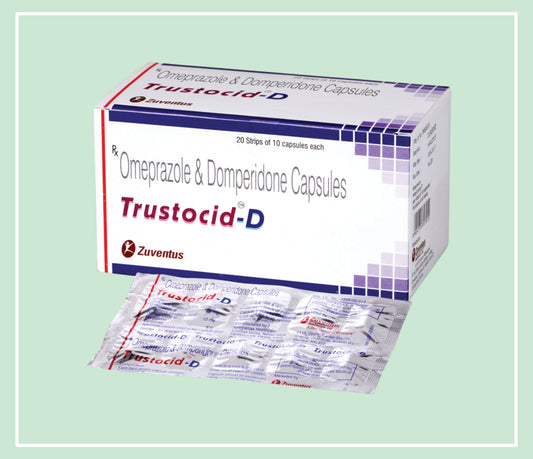 Trustocid D Capsule  (20X1X10 C) Omeprazole 20 Mg Enteric-Coated Pellets, Domperidone 10 Mg Pellets Cap By Zuventus