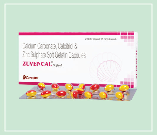 ZUVENCAL CAPSULE (20x2x15C) Calcium Carbonate 500 mg (eq to Elemental Calcium 200 mg) + Calcitriol 025 mcg + Zinc 75 mg by Zuventus