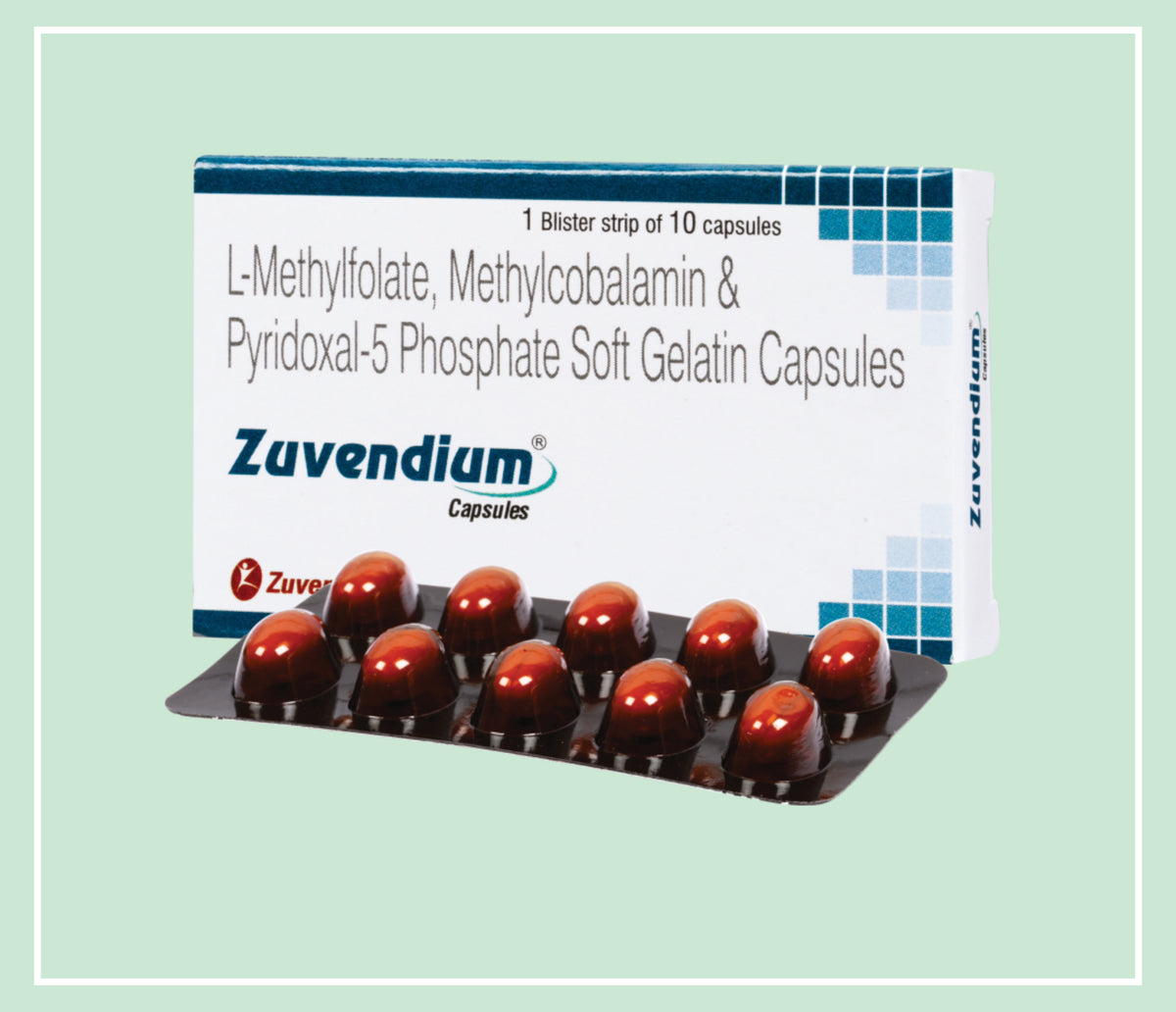 ZUVENDIUM CAPSULE (10x1x10C) Methylcobalamin 1500 mcg + L-Methylfolate 1 mg + Pyridoxal-5 Phosphate 05 mg by Zuventus