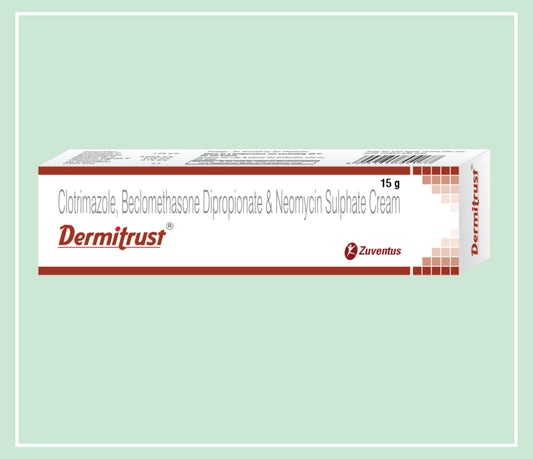 DERMITRUST CREAM (20x1x15GM) Beclomethasone Dipropionate 0025% w/w + Clotrimazole 1% w/w + Neomycin 05% w/w by Zuventus