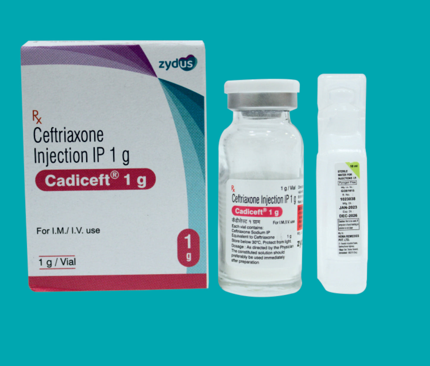 CADICEFT 1GM INJECTION 1X1VIAL Ceftriaxone 1000 Mg by zydus