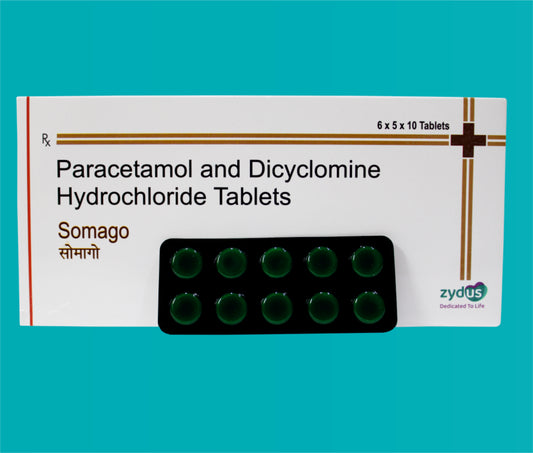 Somago Tab 30x10 Dicyclomine Hydrochloride 20 Mg + Paracetamol 325 Mg by zydus