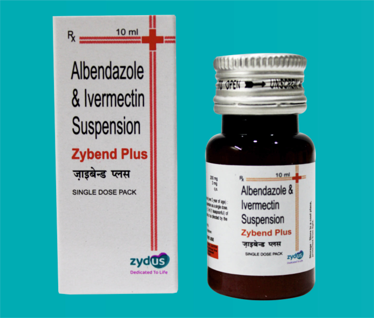 Zybend Plus Susp. 10ml. Albendazole 200 Mg + Ivermectin 3 Mg by zydus
