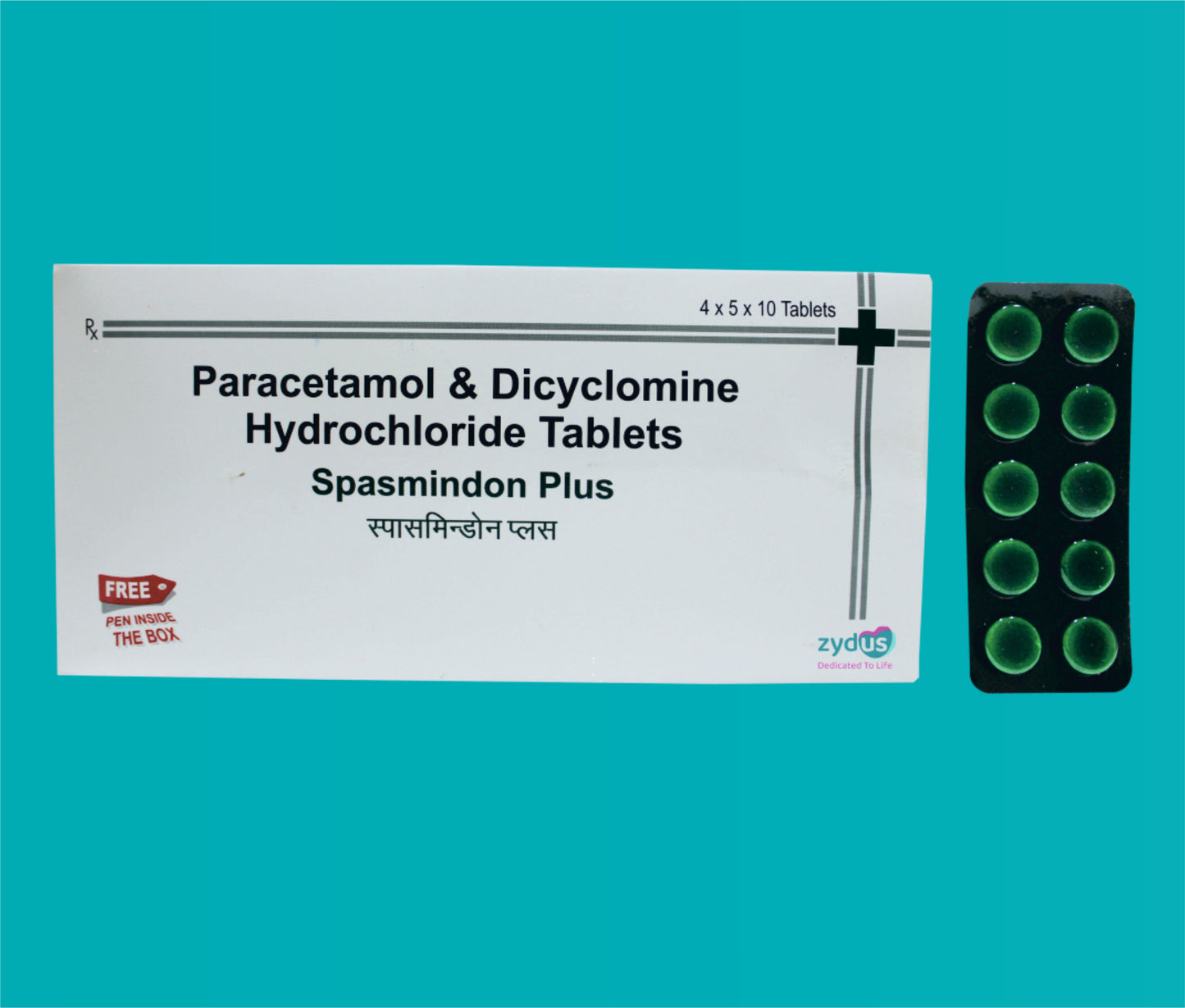 Spasmindon Plus Tablet  4x5x10 Dicyclomine Hydrochloride 20 Mg + Paracetamol 325 Mg by zydus